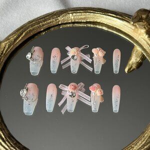 Handmade Press-on Nails/Pink Nails/Long Coffin/Gift/Custom Nails